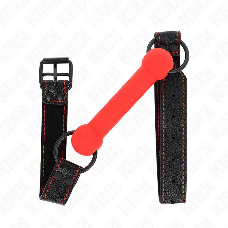 Bâillon BDSM Forme Os Sangle Cuirette Rouge Réglable 41-57 cm - Kink