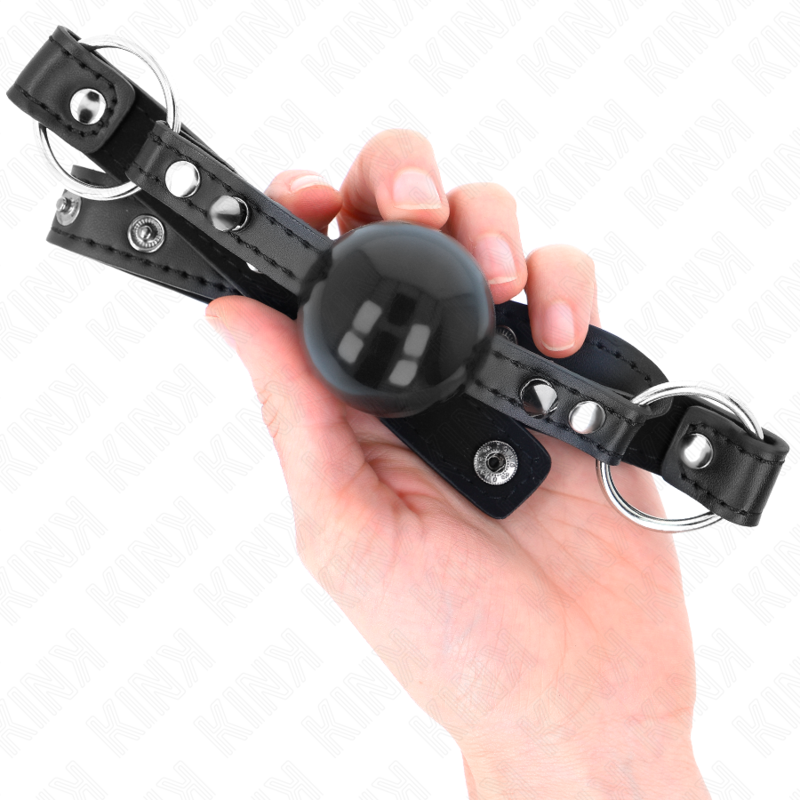 Bâillon Boule BDSM 4 cm Sangle Cuir Rivet Snap Lock Réglable - Kink