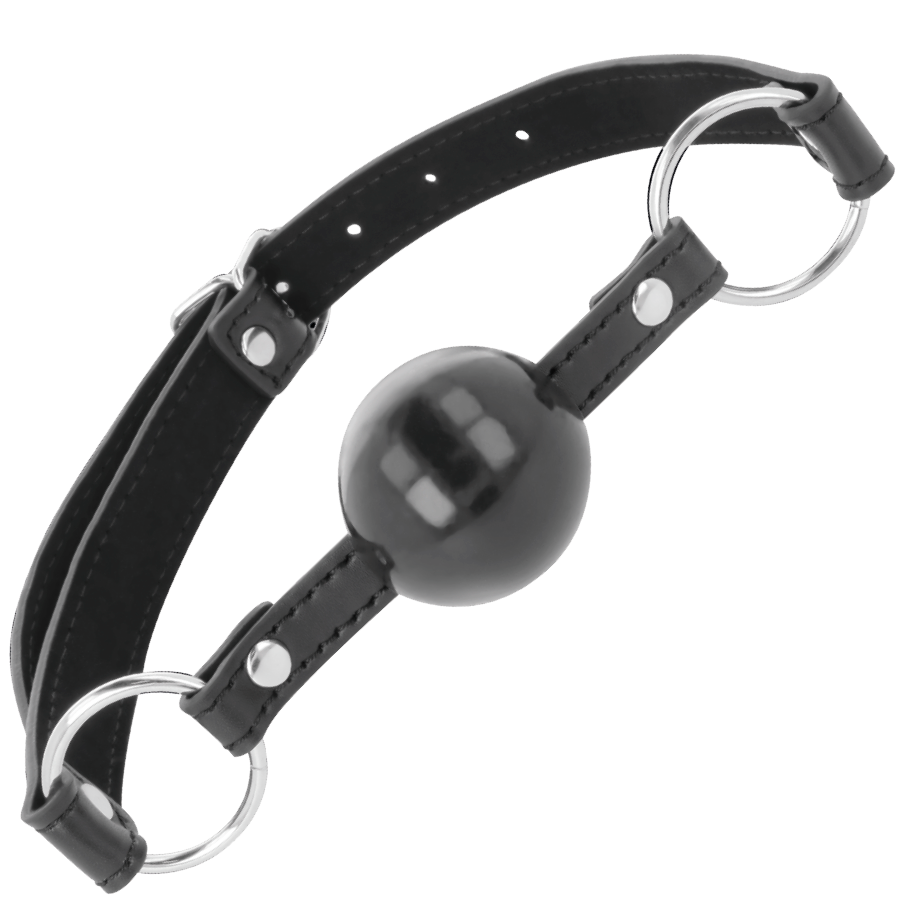 Bâillon Boule BDSM Lanières Cuir Sangle Ajustable - Darkness