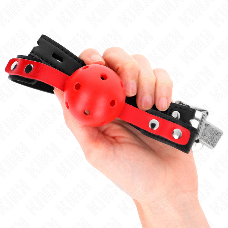 Bâillon Boule Dure Creuse Rouge 4 cm Bracelet Ajustable 37-52 cm - Kink