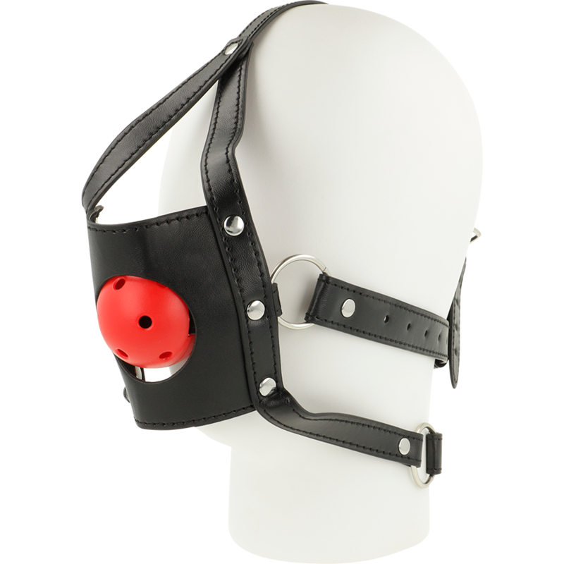 Bâillon Boule Harnais de Tête Ouverte Cuir Réglable - Ohmama