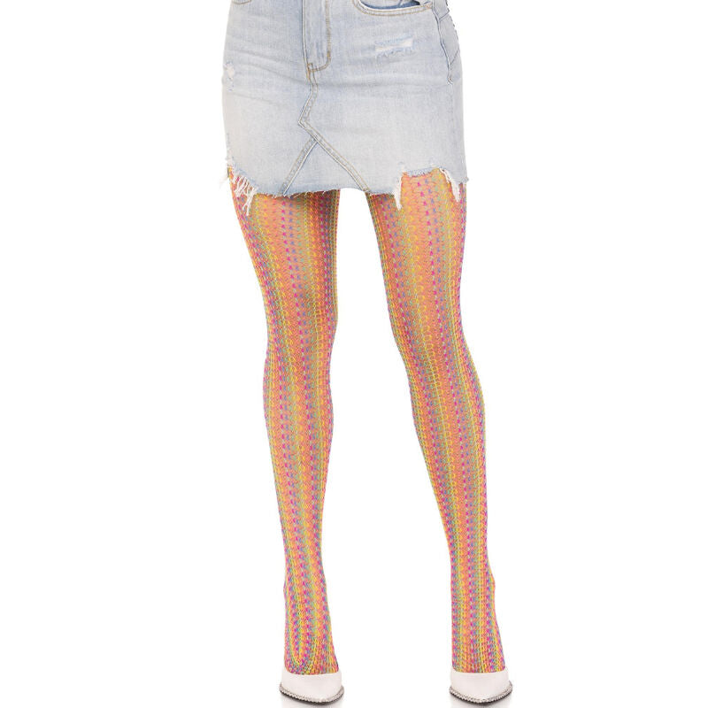 Bas Résille Crochet Arc-en-Ciel Multicolore Taille Unique - Leg Avenue