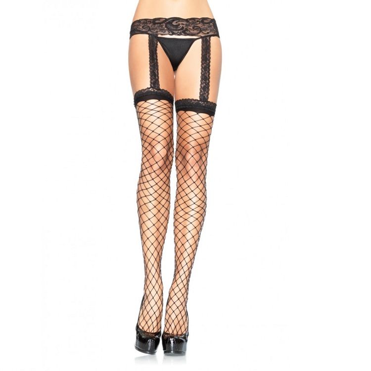 Bas Résille Jarretière Dentelle Noir Taille Unique - Leg Avenue
