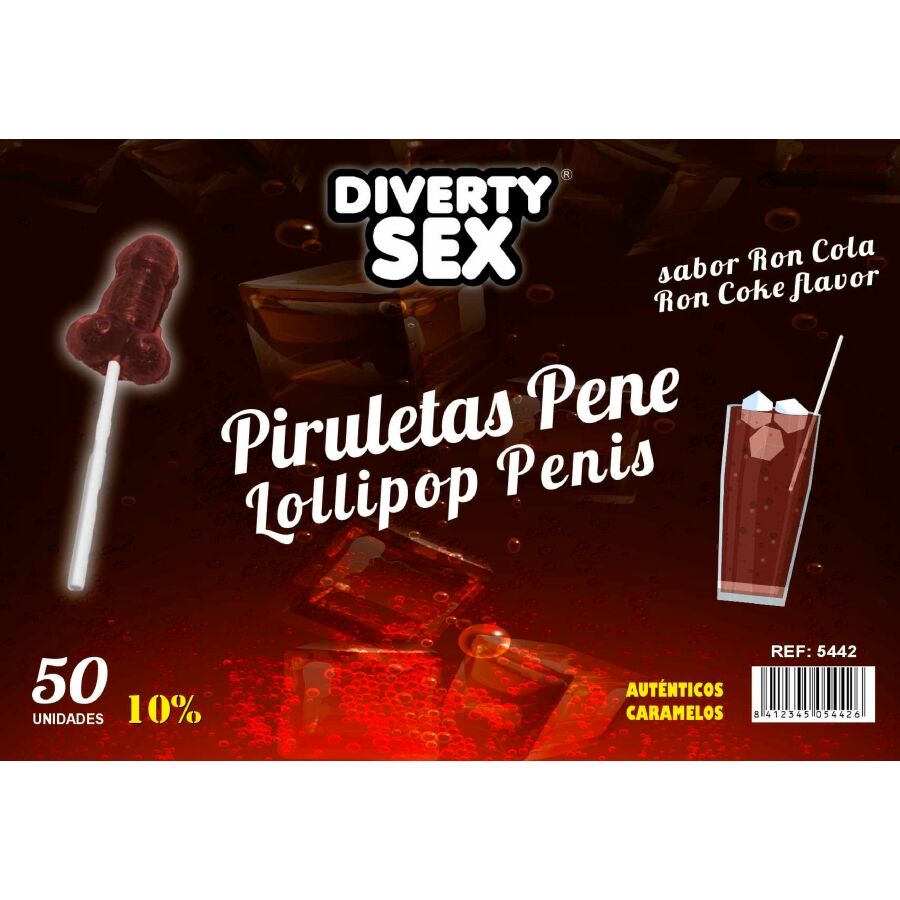 Bocal 50 Sucettes Forme Pénis 3 Arômes Fraise Cannabis Cola - Diablo Goloso