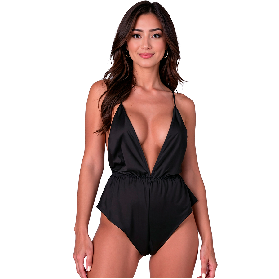 Body Satiné Sensie Décolleté V - Bretelles Croisées Dos Nu - Passion