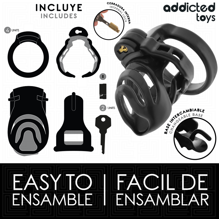 Cage de Chasteté Locked Verrouillable Plug Urétral 4 Anneaux - Addicted Toys
