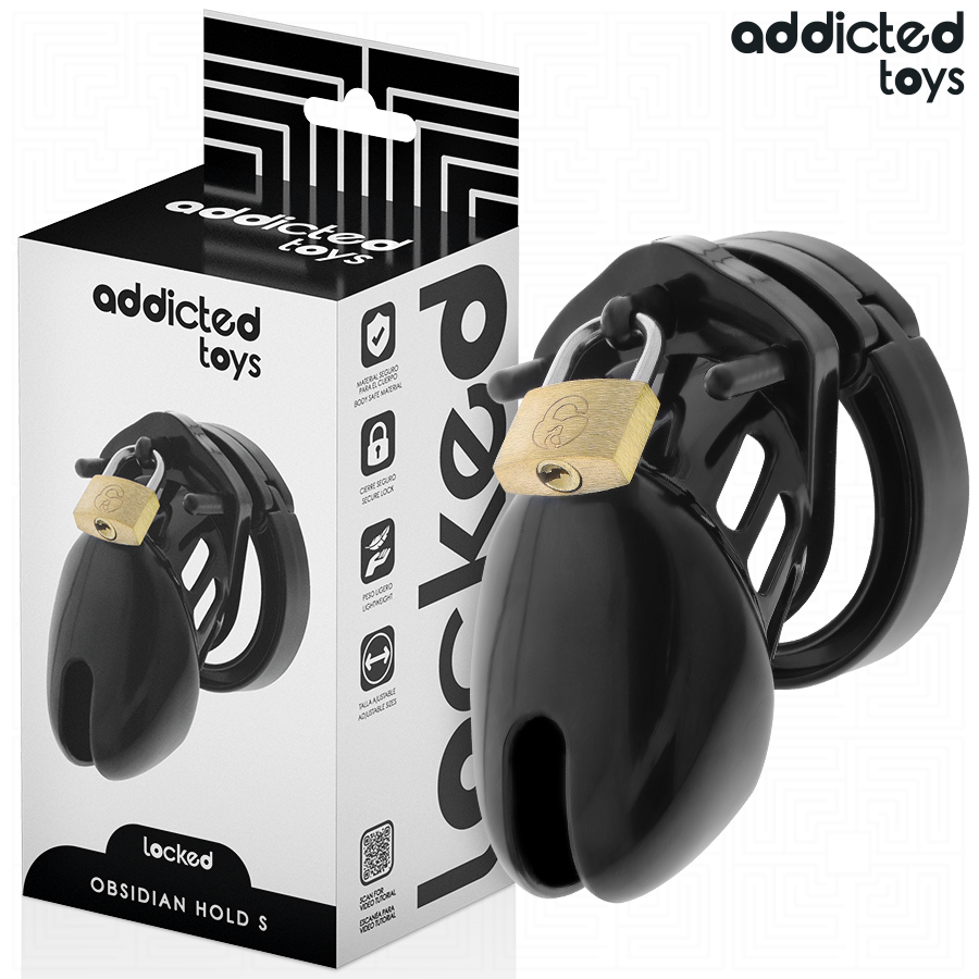 Cage à Pénis Obsidian Hold 5 Anneaux Verrouillage Avancé - Addicted Toys