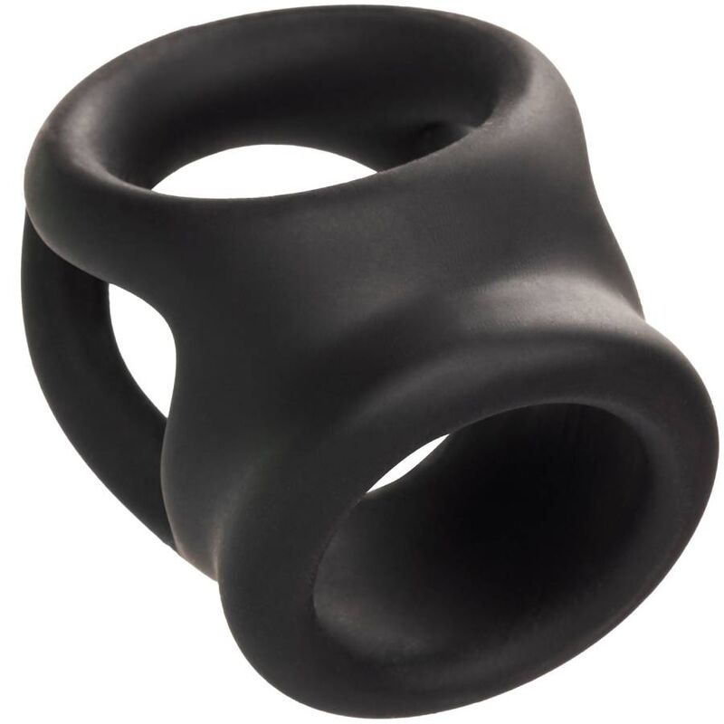 Cockring Double Anneau Alpha Dual Cage Silicone Extensible Noir - CalExotics