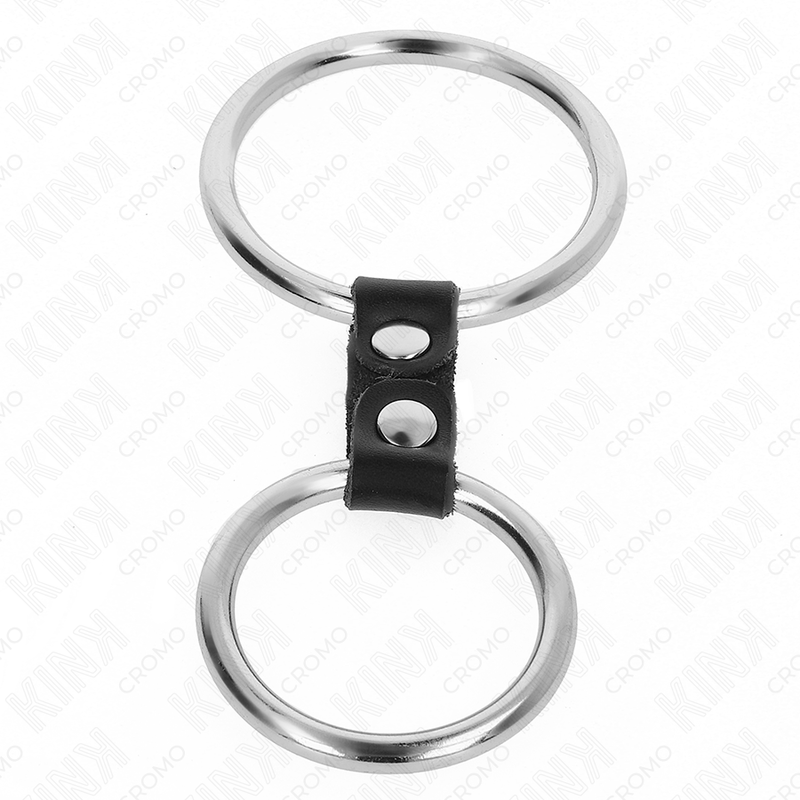 Cockring Double Anneau Métal Sangle Cuir Réglable 3,7 à 5 cm - Kink
