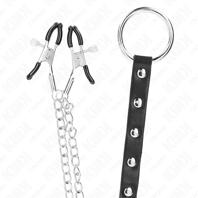 Cockring Métal avec Chaîne et Pinces à Tétons Réglables - Kink