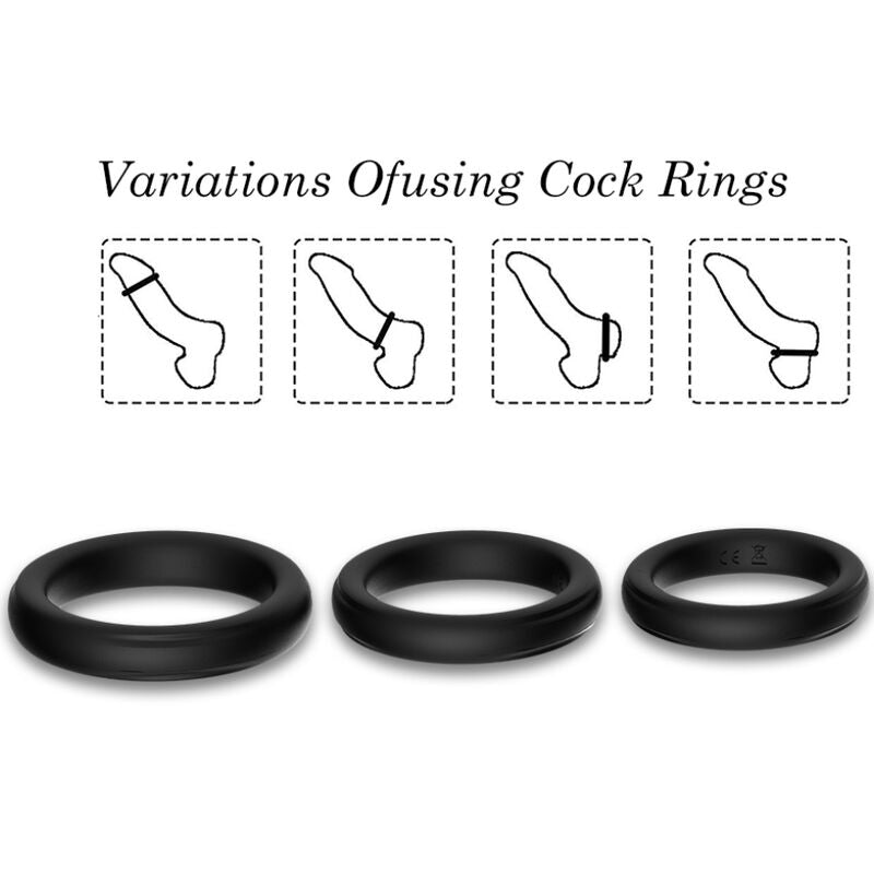 Cockring Triple Silicone Anneaux Extensibles Noir - Armony