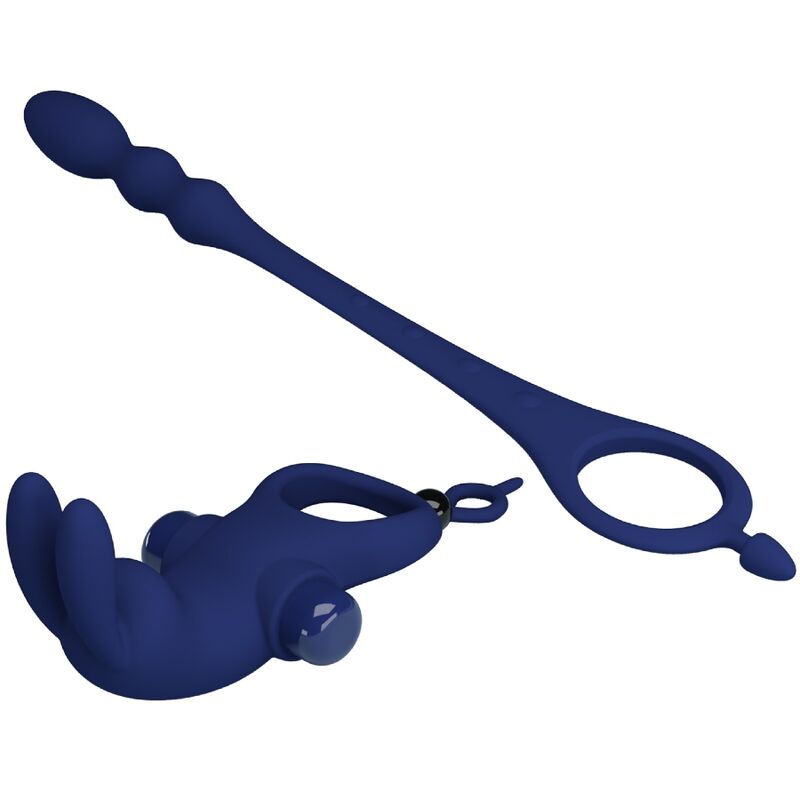 Cockring Vibrant Ayad avec Plug Anal Silicone 10 Modes - Pretty Love