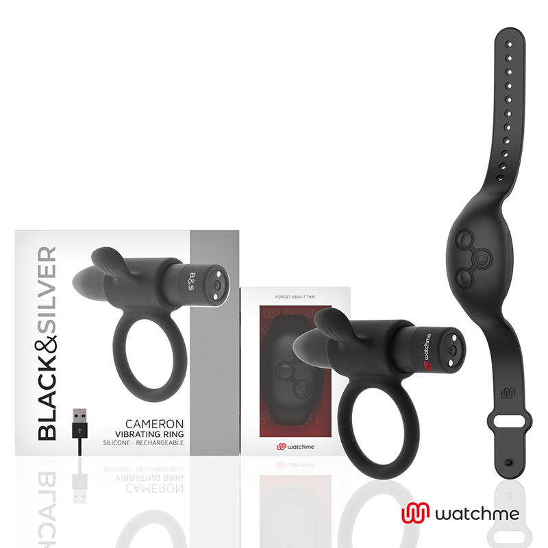 Cockring Vibrant Télécommandé Cameron WatchMe 10 Modes Rechargeable - Black&Silver
