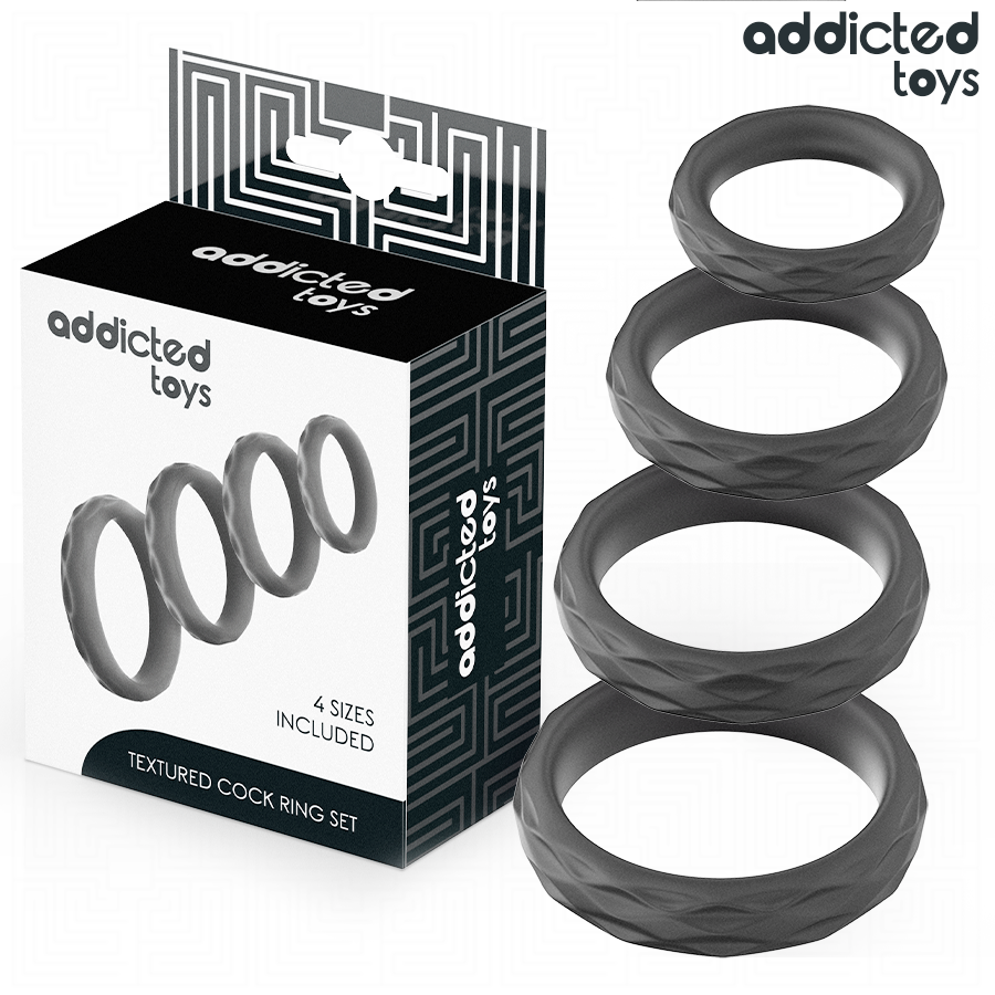 Coffret Cockrings Texturés Silicone 4 Tailles Étanche - Addicted Toys