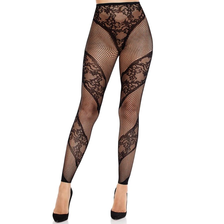 Collants Sans Pieds Dentelle et Résille Illusion Diagonale - Leg Avenue