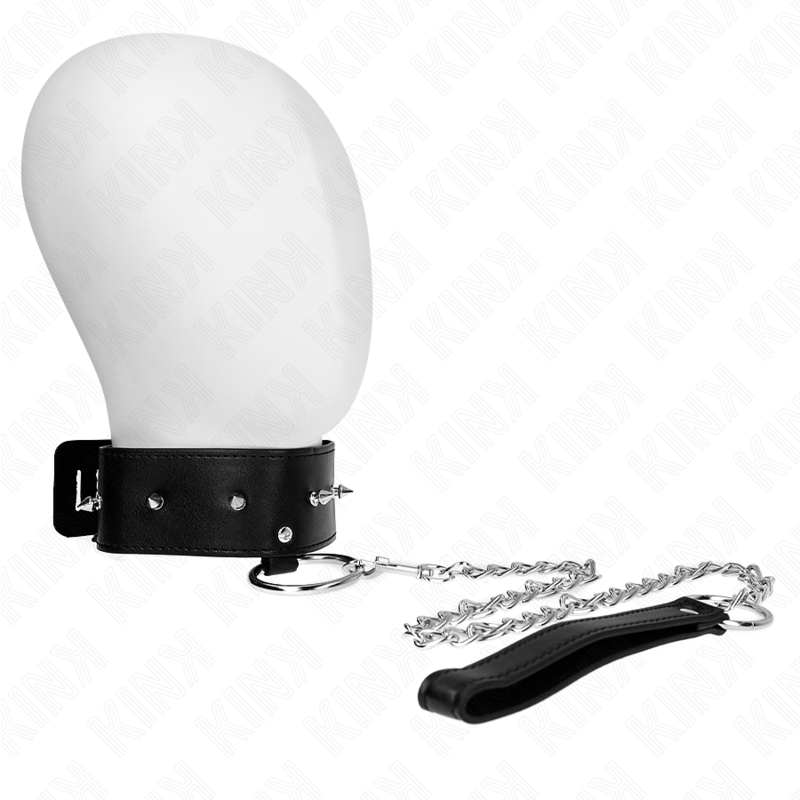 Collier BDSM avec Laisse Clous Argentés Réglable 36-43 cm - Kink
