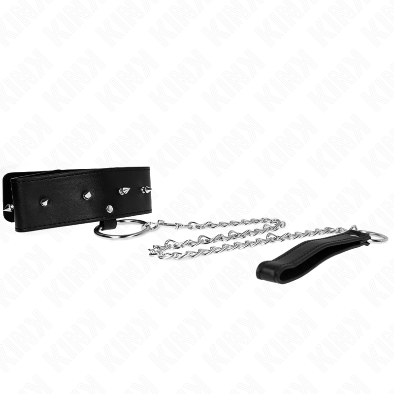 Collier BDSM avec Laisse Clous Argentés Réglable 36-43 cm - Kink