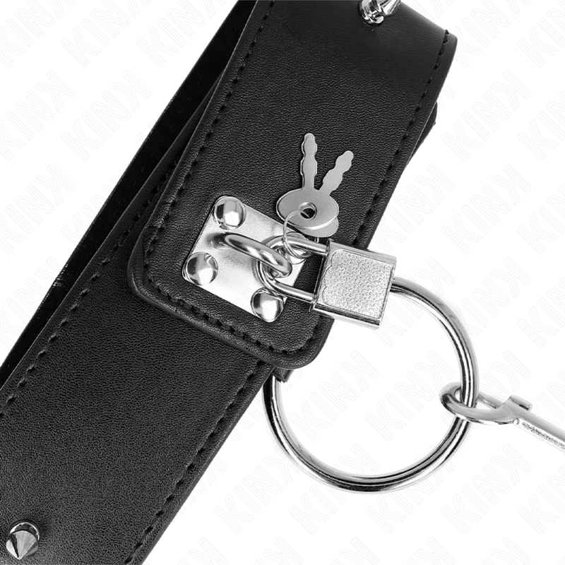 Collier BDSM avec Laisse Clous Argentés Réglable 36-43 cm - Kink