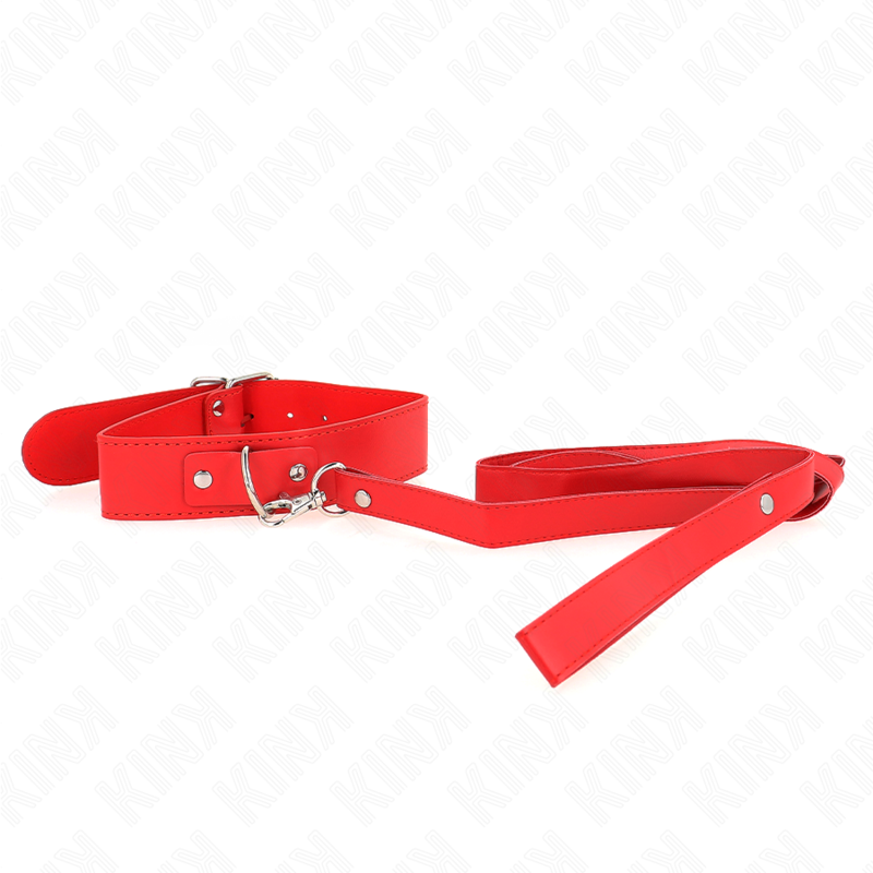 Collier BDSM avec Laisse Rouge Cuir Réglable 32-50 cm - Kink