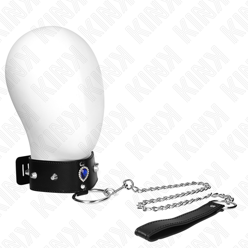 Collier BDSM Bracelet Strass Bleu Ajustable Cuir 65 cm - Kink