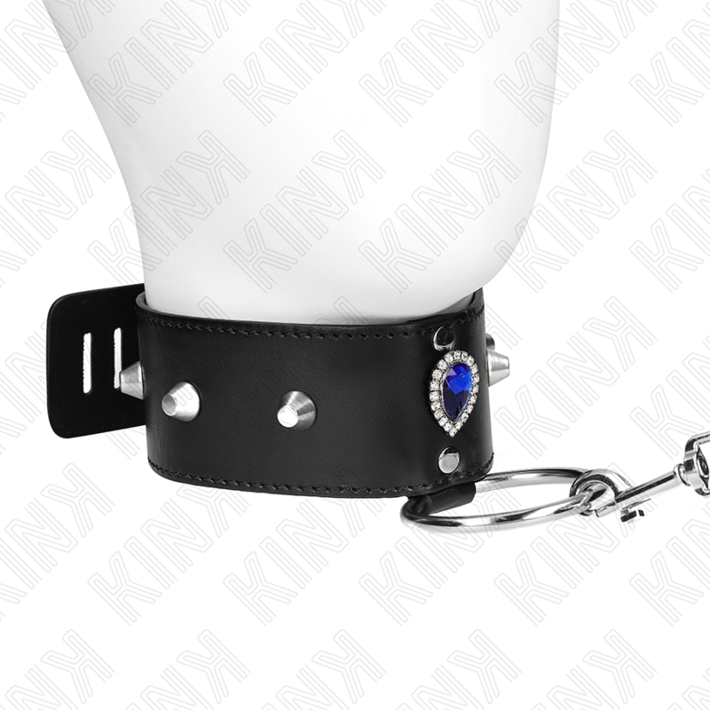 Collier BDSM Bracelet Strass Bleu Ajustable Cuir 65 cm - Kink