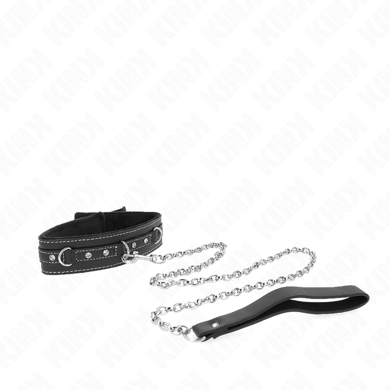 Collier BDSM Cuir avec Laisse 105 cm Rivets Strass Réglable - Kink