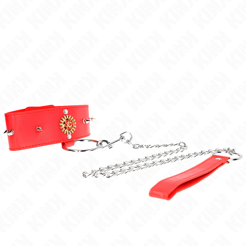 Collier BDSM Diamants Rouges avec Laisse Réglable 35-51 cm - Kink