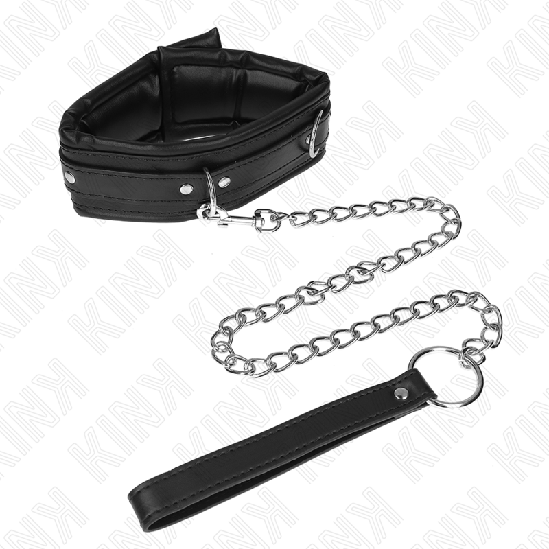 Collier BDSM Lourd Cuir Laisse de 65 cm Réglable - Kink