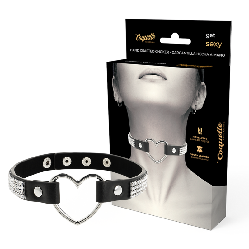 Collier BDSM Ras de Cou Cuir Vegan Pendentif Cœur Réglable - Coquette