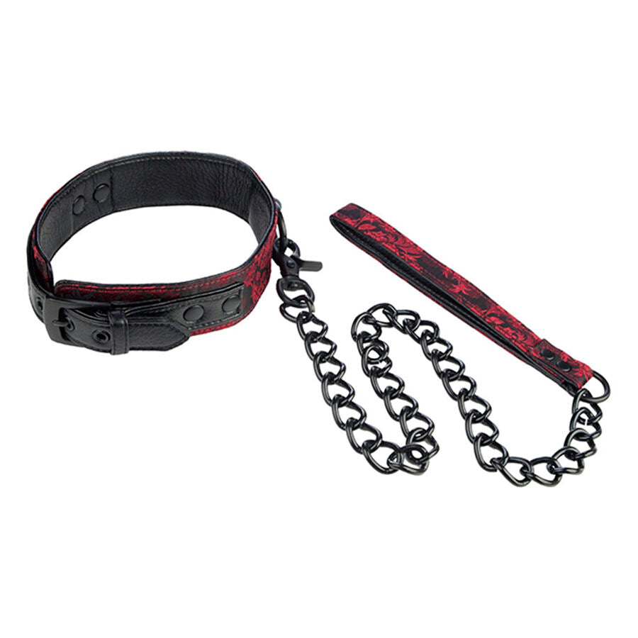 Collier BDSM Scandal Brocart avec Laisse Amovible Réglable - CalExotics