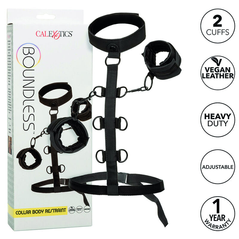 Collier de Retenue BDSM Boundless avec Poignets Cuir Végétalien - CalExotics