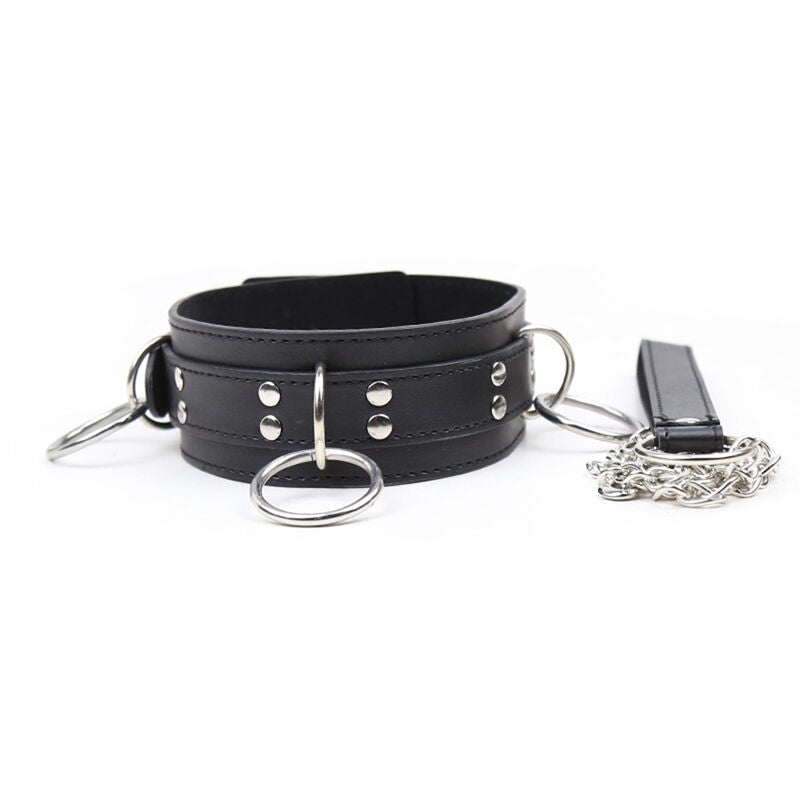 Collier de Soumission BDSM 3 Anneaux Simili Cuir Ajustable - Ohmama