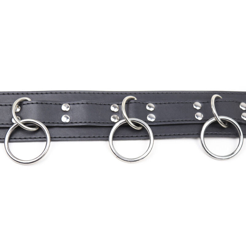 Collier de Soumission BDSM 3 Anneaux Simili Cuir Ajustable - Ohmama