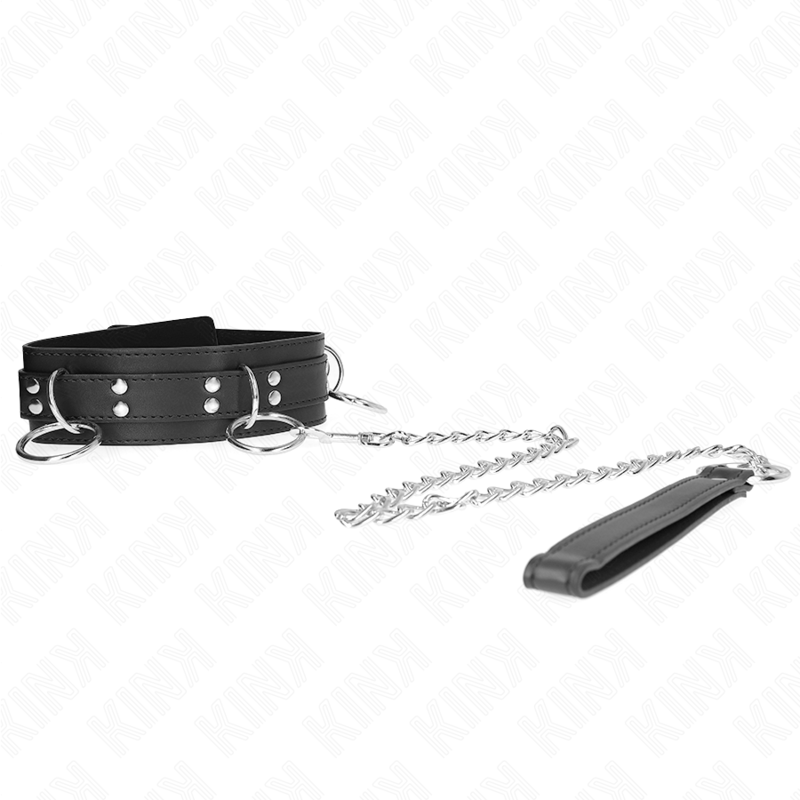 Collier Esclavage BDSM 3 Anneaux avec Laisse 80 cm Cuir - Kink