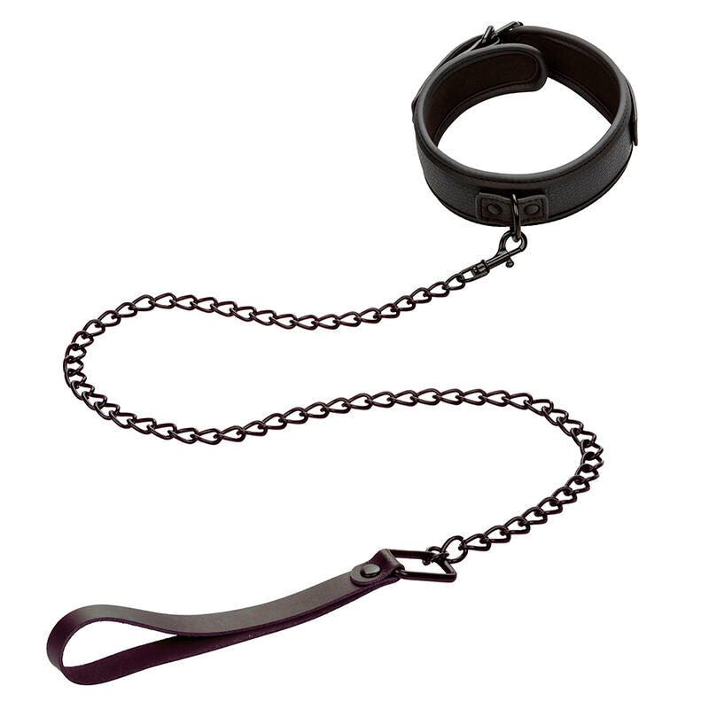 Collier et Laisse BDSM Nocturnal Cuir Réglable Anneau Pivotant - CalExotics