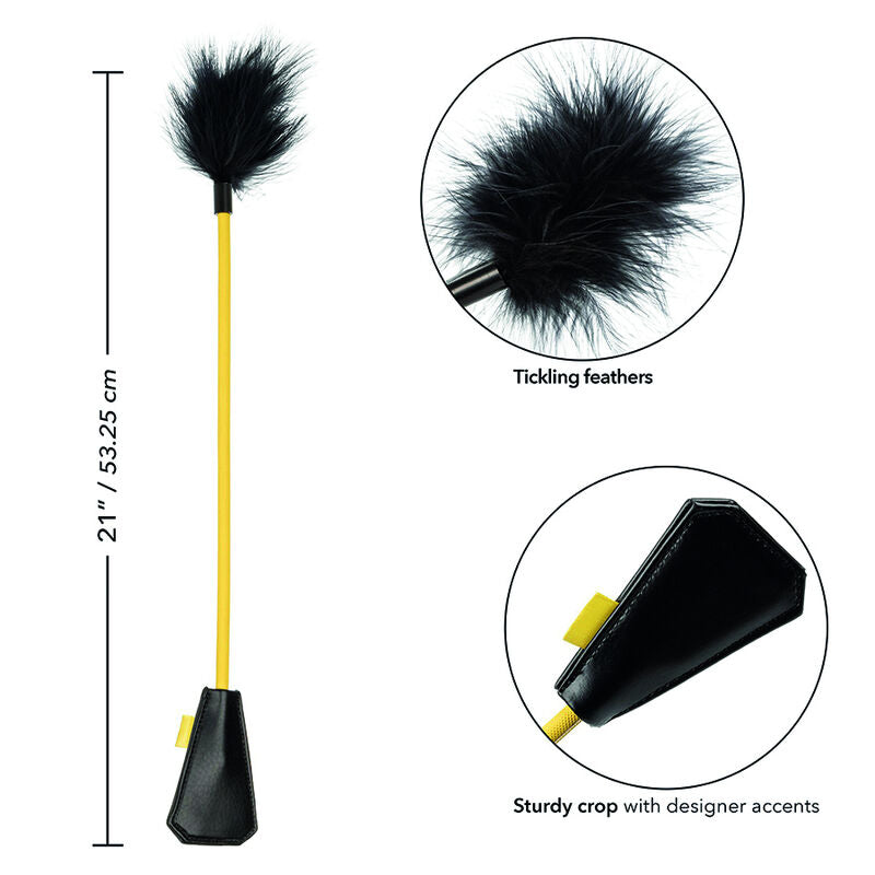 Cravache BDSM Double Extrémité Plumes et Fourrure 53 cm - CalExotics