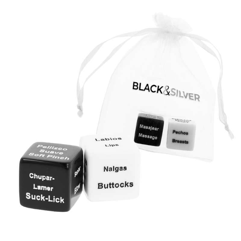 Dés Coquins pour Couples Action et Zone Sac Satin - Black&Silver
