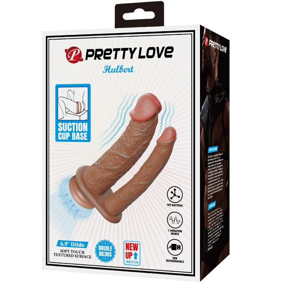 Double Gode Réaliste Vibrant Hulbert 7 Modes Rechargeable USB - Pretty Love