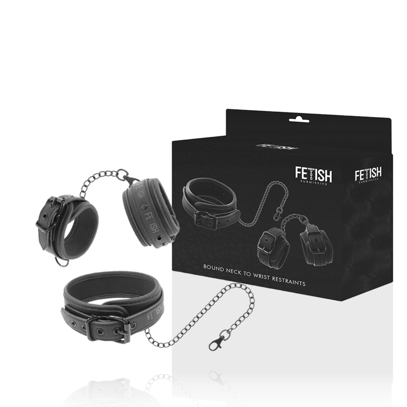 Ensemble Collier et Menottes BDSM Cuir Végan Doublure Néoprène - Fetish Submissive