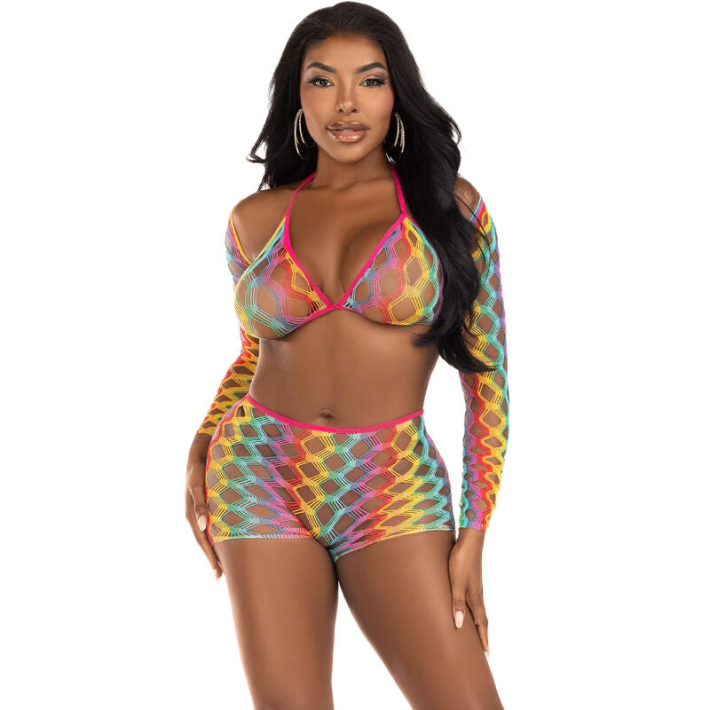 Ensemble Lingerie 3 Pièces Multicolore Maille Arc-en-Ciel - Leg Avenue