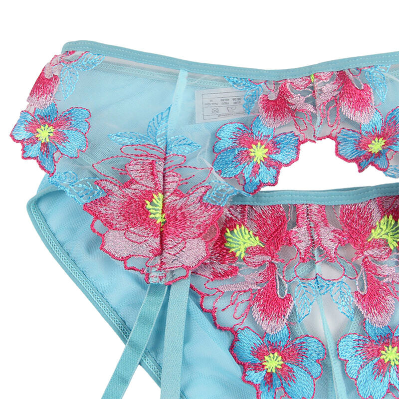 Ensemble Lingerie 3 Pièces Soutien-Gorge Culotte Porte-Jarretelles Floral - Subblime