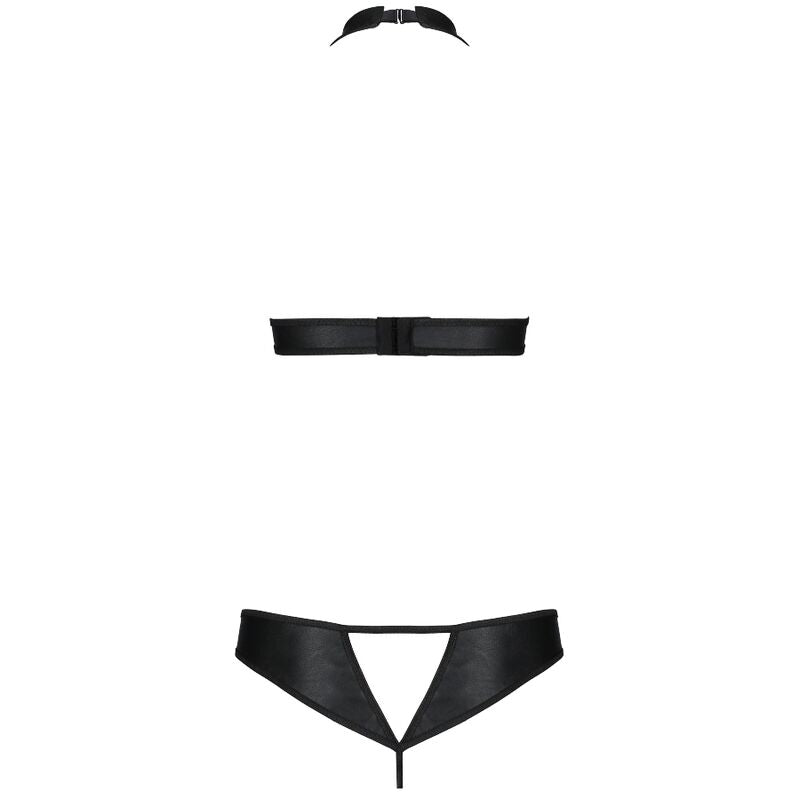 Ensemble Lingerie Cuir Écologique Malwia Soutien-Gorge Seins Nus String Ouvert - Passion Woman