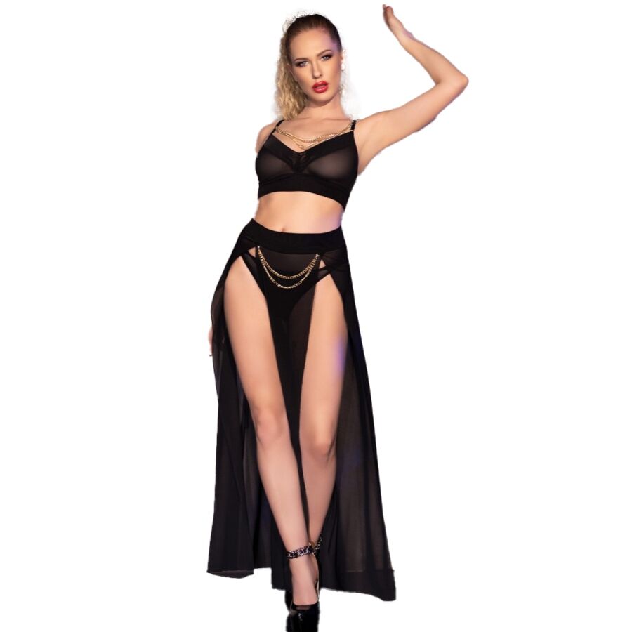Ensemble Lingerie Jupe Top et String à Chaînes Dorées 2 Tailles - Chilirose