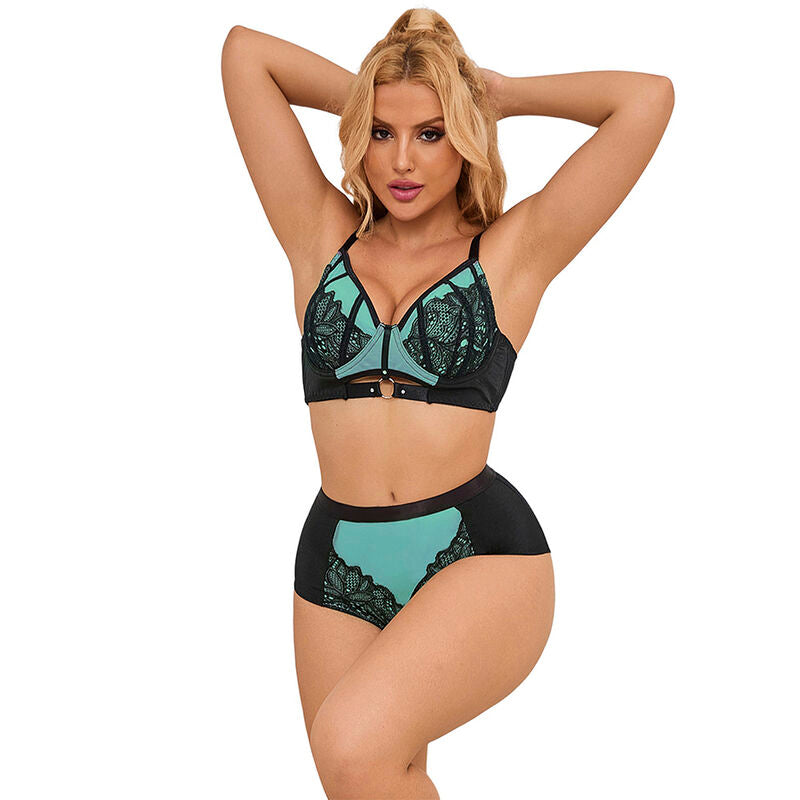 Ensemble Lingerie Soutien-Gorge Zippé String Cuir Verni Résille - Subblime