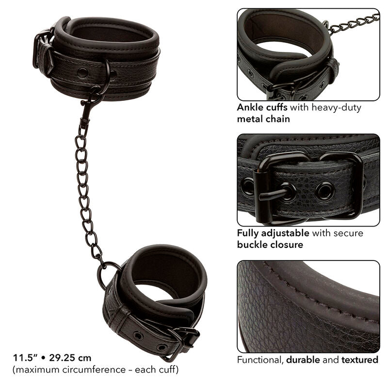 Entraves de Chevilles BDSM Nocturnal Cuir Réglables Anneau Pivotant - CalExotics
