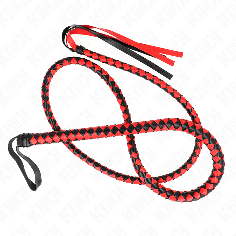 Fouet Serpent Long 210 cm Cuir et PVC Manche Bois - Kink