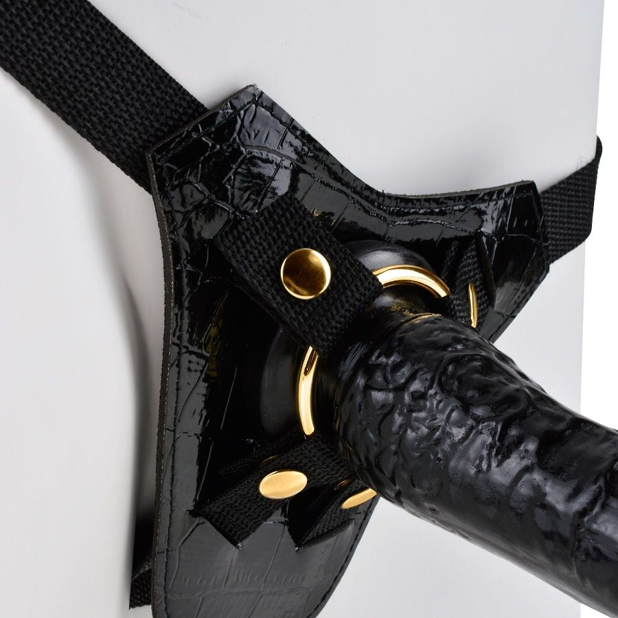 Gode Ceinture Designer Strap-On Gode 17 cm Veiné Harnais Réglable - Fetish Fantasy Gold
