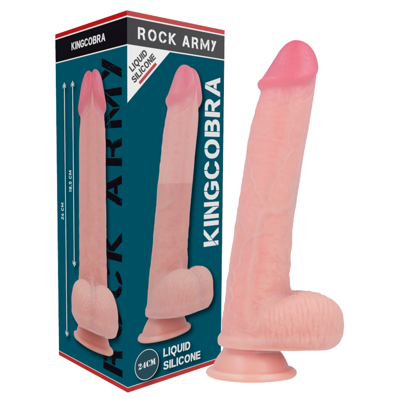 Gode Ceinture Réaliste Kingcobra Silicone Double Densité 24 cm - Rock Army