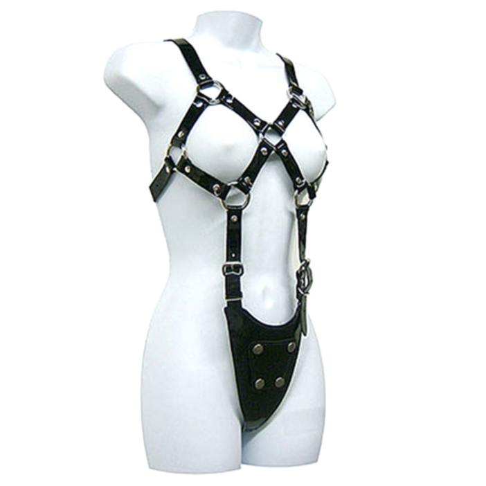 Harnais BDSM Femme Corps Exposé Cuir Entièrement Réglable - Leather Body