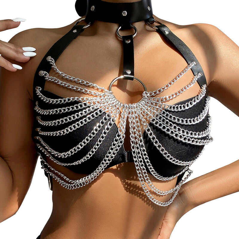 Harnais de Poitrine Cuir Chaînes et Anneaux Taille Unique - Subblime